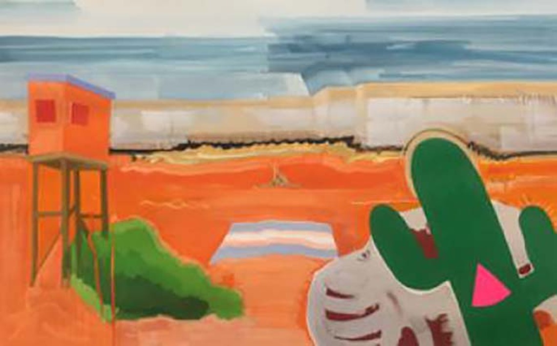 Painting of desert scene and Cibola Detention Center