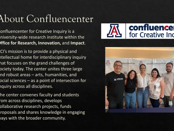 About Confluencenter showing the staff with a block of text next to them, some text in the captions.