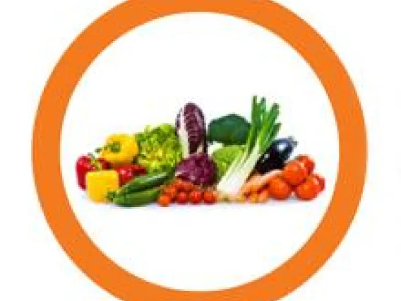 Some food items in an orange circle