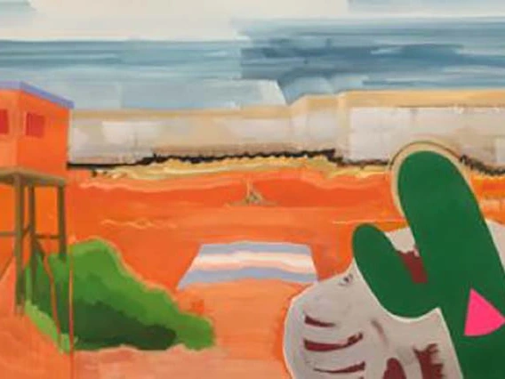 Painting of desert scene and Cibola Detention Center