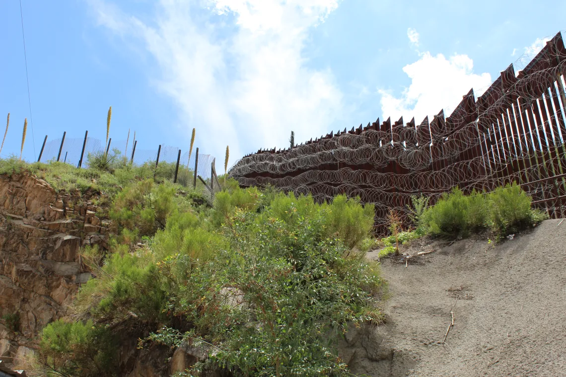 The U.S.-Mexico border wall at Nogales, AZ