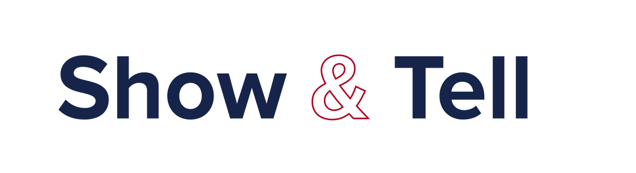 blue and red show & tell logo 25 percent