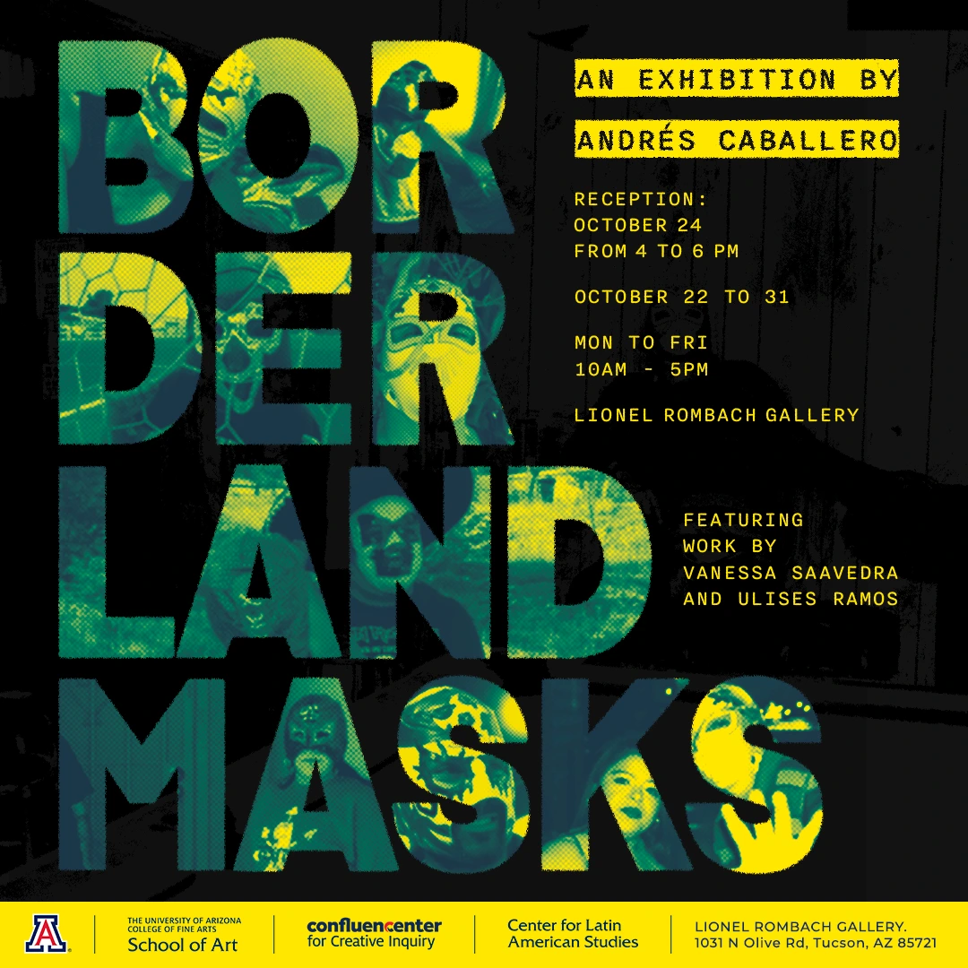 Borderland-Masks flyer, geen and yellow with black background