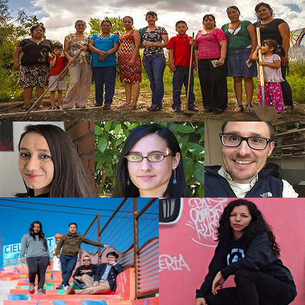 A collage of people. Some boxes have faces and other boxes have groups.