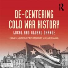de-centernig cold war history text on red backround