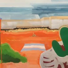 Painting of desert scene and Cibola Detention Center